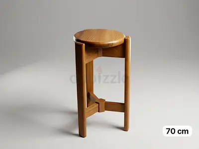 Solid Wood Bar Stool - 70 cm Height, Natural Finish