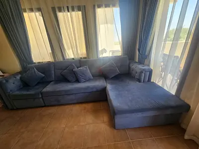 L-shaped velvet sectional sofa with chaise — good condition
