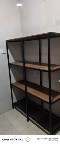 Sturdy 4-Tier Industrial Metal Wood Storage Shelves - Excellent Condition
