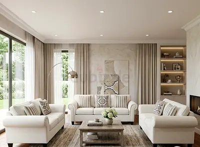 Modern 3 Piece Cream Fabric Sofa Set