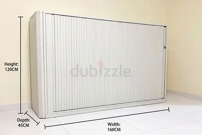 White Tambour Door Storage Cabinet - 160 x 120 x 45 cm