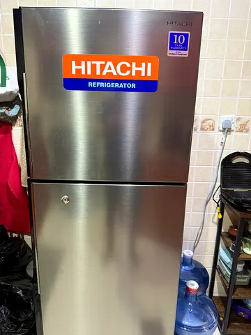 Hitachi stainless steel double-door refrigerator - used, good condition