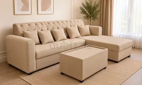 Beige L-shaped Fabric Sofa New For Sale