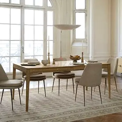 West Elm - 6 X Finley Low-back Upholstered Dining Chair in Light Taupe
with Bronze Legs