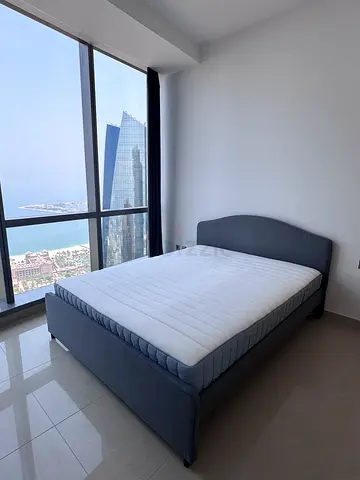 Queen-size upholstered bed frame with mattress - excelente condition. Guest bedroom.
