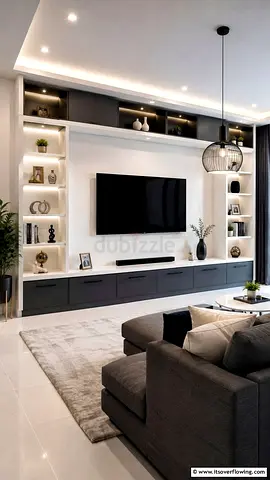 Built-in Entertainment Wall Unit with Shelving and Cabinets