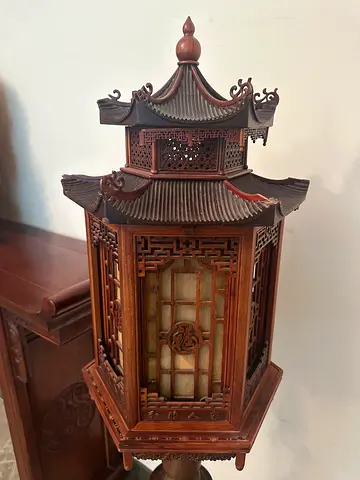 Pair of Hand-Carved Chinese Wooden Floor Lanterns – 152 cm Tall