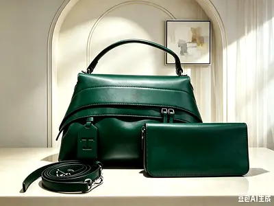 Ginni brand Dark Green Leather Handbag with Matching Wallet and Strap