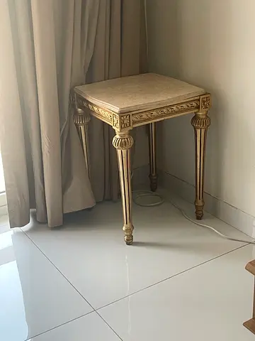 Ornate Gold Accent Stool with Upholstered Seat