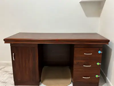 Wooden Office Desk with Drawers and Cabinet - Good Condition