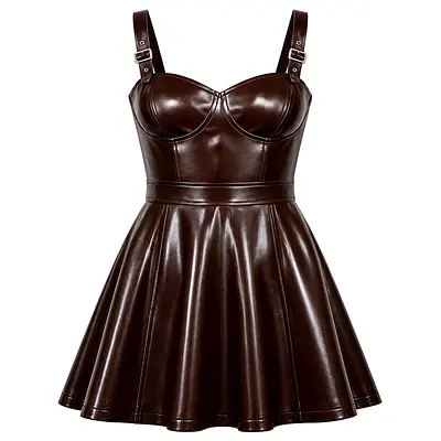 Womens Black Faux Leather Mini Dress with Buckle Straps