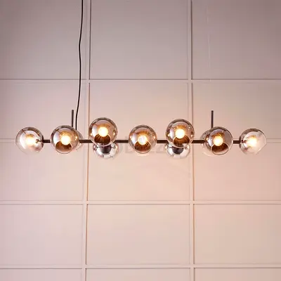 Modern 12-Bulb Glass Pendant Light - Linear Chandelier
