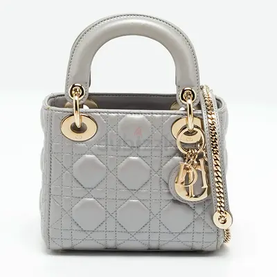 Dior Lady Dior Mini Silver Cannage Leather Tote
