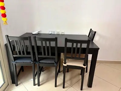 Solid Wood Dining Table with 4 Chairs - Dark Finish