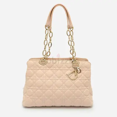 Dior Soft Beige Cannage Quilted Leather Tote