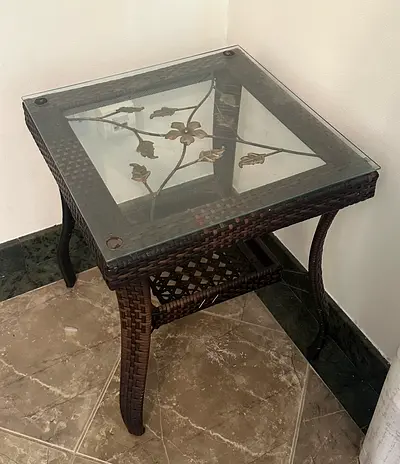 Square tempered glass wicker side table