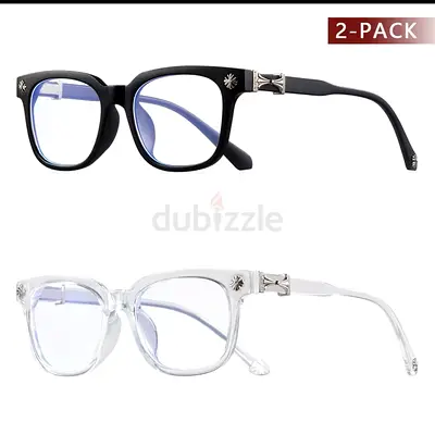 Chrome heart glasses Set of 2 Blue Light Blocking Glasses — Black + Clear Frames