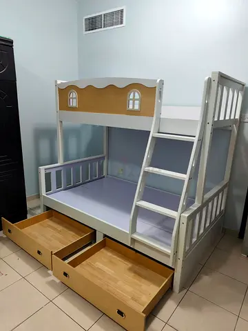 White Wooden Bunk Bed for Kids with Storage Drawers