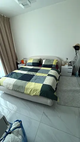 King upholstered fabric bed frame in cream - perfect condition can be sell with mattress and duvet