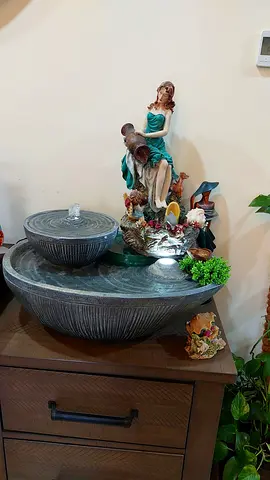 Decorative porcelain figurine tabletop fountain set