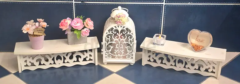 Set of 3 Decorative White Wall Shelves with Carved Detail