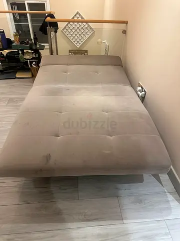 Beige Upholstered Chaise Lounge / Sofa Bed - Good Condition