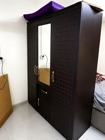 Dark Brown 3-Door Wardrobe with Mirror - Good Condition (Brand new)