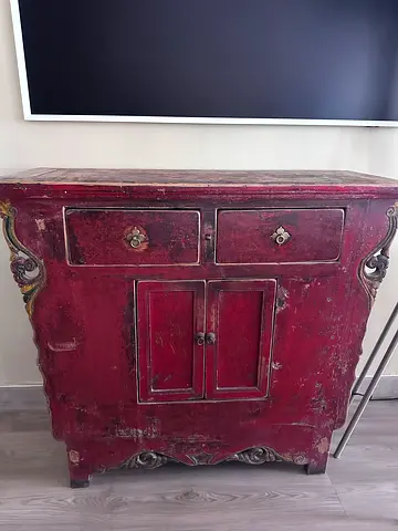Marina Home Vintage Red Wooden Cabinet / Sideboard - Distressed Antique Finish