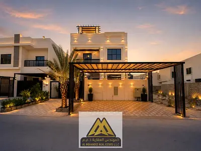 5 master bedrooms, guest majlis, spacious living room, maid's room, roof terrace, large areas. The villa is located close to all services.