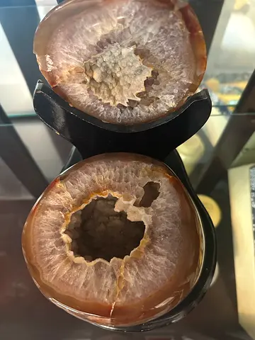 Original Natural Agate Geode Bookends with Crystal Druzy – Vintage Decorative Stone Pair