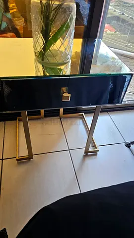 Glass Top Console Table with Brass Frame — Slim side Table