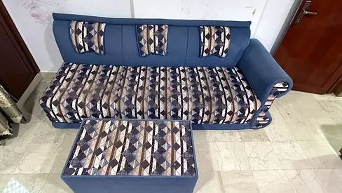 Blue 6-seater Sofa with Matching Ottoman - Good Condition