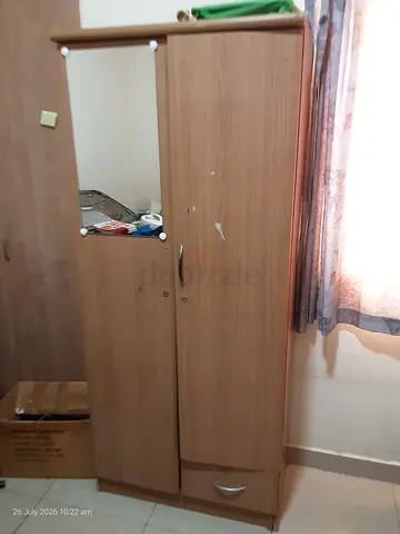 Used 2-Door Wooden Wardrobe with Mirror and Bottom Drawer