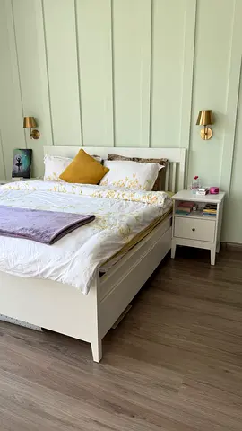 White Wooden Double Bed with Storage and Matching Nightstand and mattress