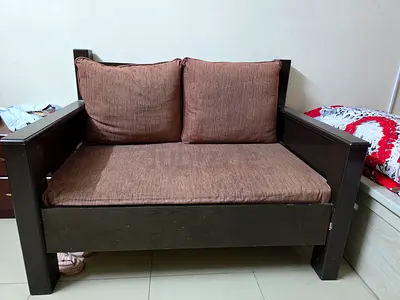 Sturdy Wooden Frame Sofa with Brown Cushions