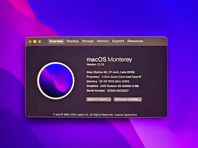 2015 iMac 5k 27, 32GB RAM, 2TB, intel core i7, AMD Radeon M395X GPU