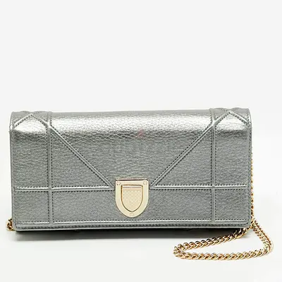 Dior Diorama Metallic Leather Wallet On Chain