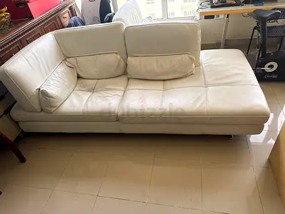 White Leather Sectional Sofa with Chaise Lounge (price negotiable)