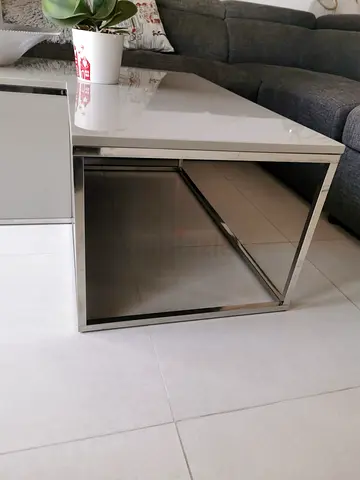 Modern gray lacquer and chrome coffee table - good condition