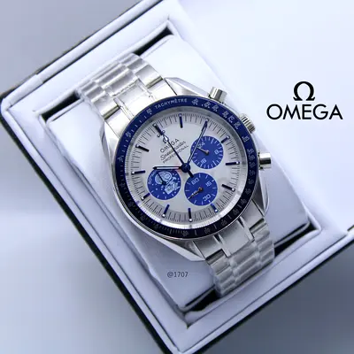 Omega Speedmaster-style Mens Chronograph Stainless Steel Watch