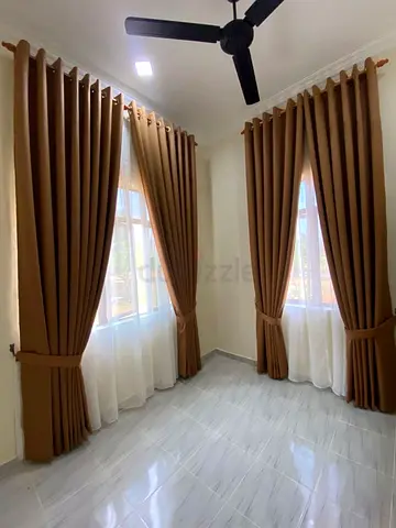 Pair of Brown Full-Length Blackout Curtains with Sheer Liners