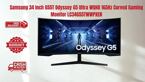 Samsung 34 Inch G55T Odyssey G5 Ultra WQHD 165Hz Curved Gaming Monitor LC34G55TWWPXEN