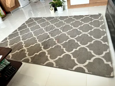Carpet- Gray Moroccan trellis area rug - good used condition