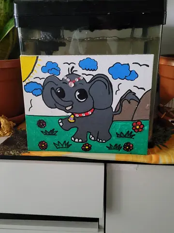 MOVING OUT SALE: Hand-painted Cute Elephant Canvas Art - Small Decorative Painting