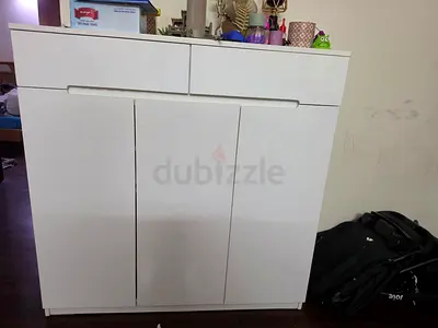 White 3-Door Cabinet with 2 Drawers - Good Condition
