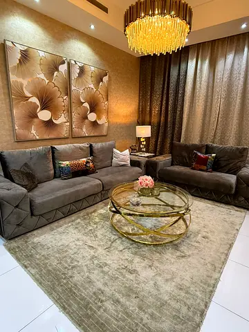 Grey velvet sofa set - used, good condition original price 6500 Aed