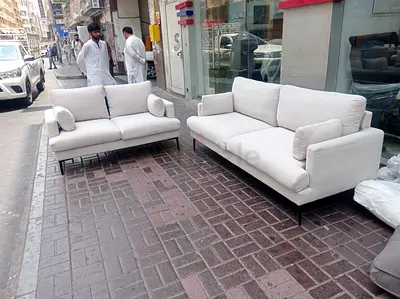 Pair of Light Beige Modern 2+3 Seater Sofas - Good Condition