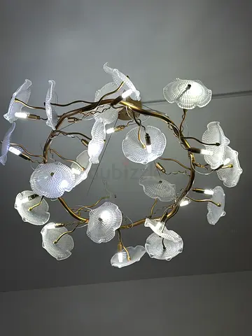 Decorative Floral Chandelier with Glass Petal Shades - Elegant Ceiling Light