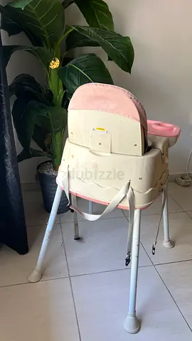 Used Pink Baby High Chair - Foldable Tray, Portable