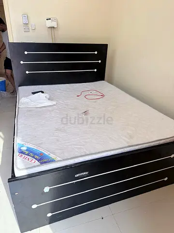 Queen size wooden bed frame with mattress - dark finish